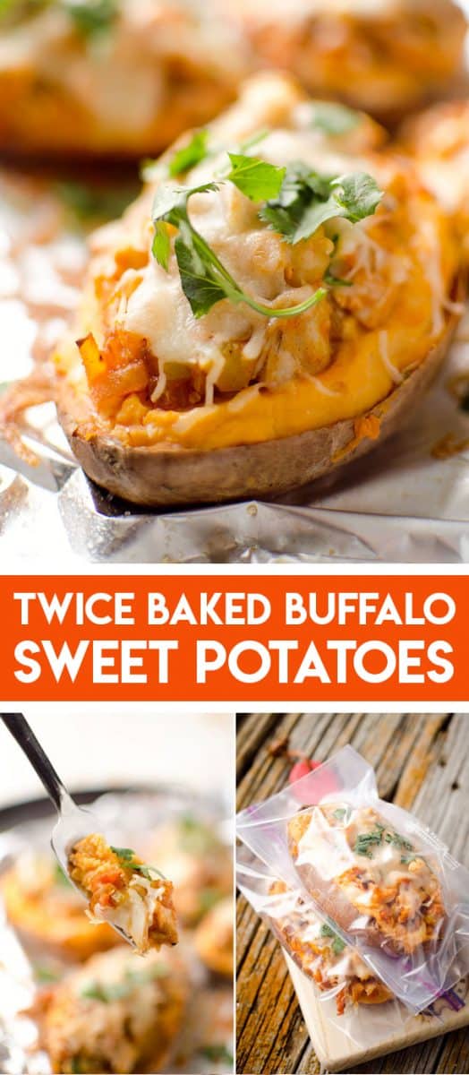 Twice Baked Buffalo Chicken Sweet Potatoes