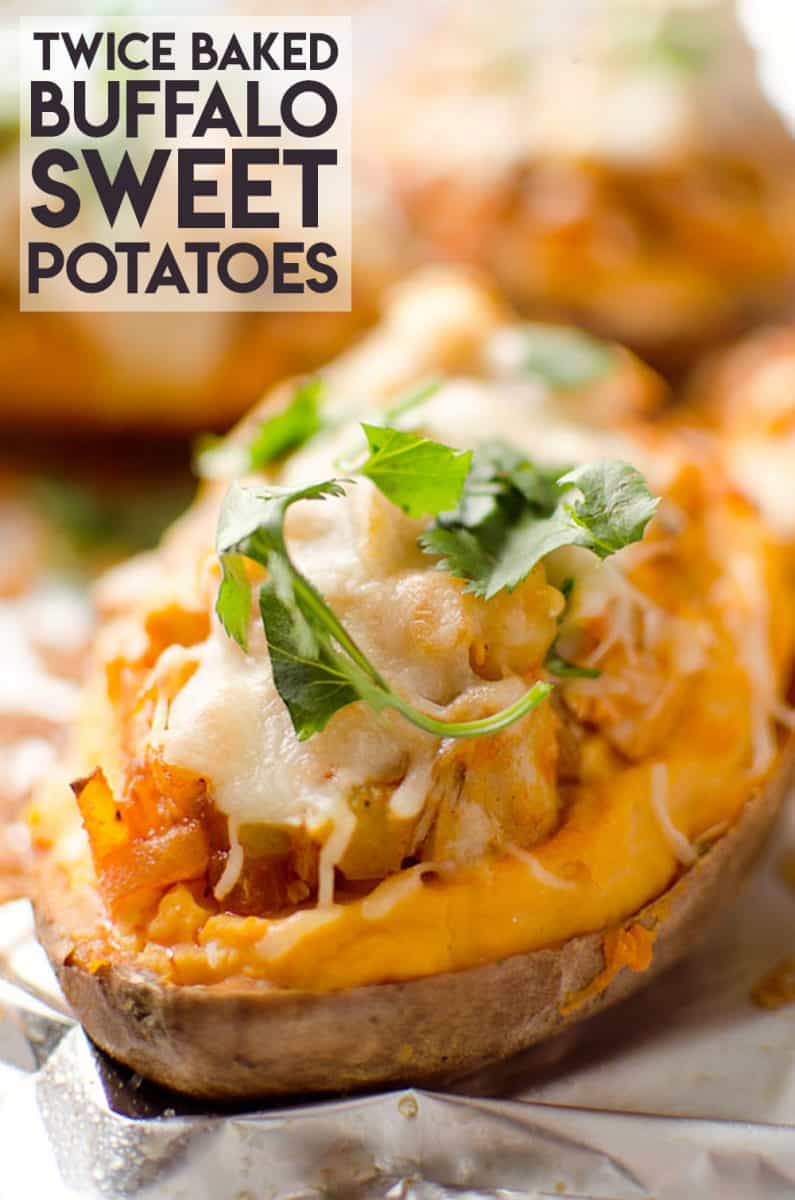 Twice Baked Buffalo Chicken Sweet Potatoes