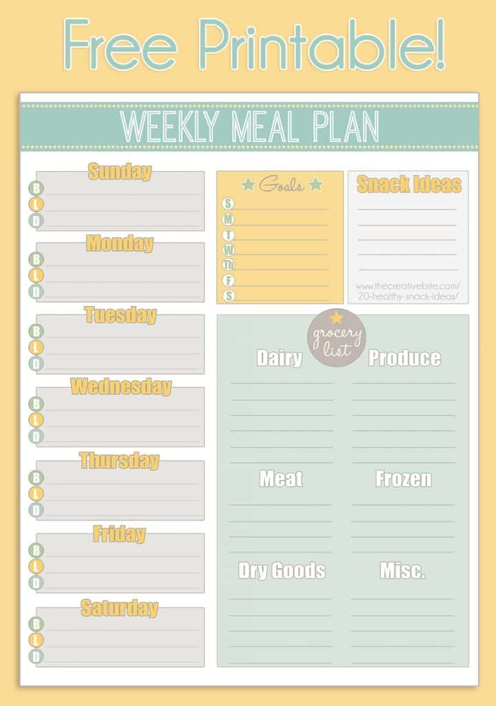 free printable weekly meal planner calendar