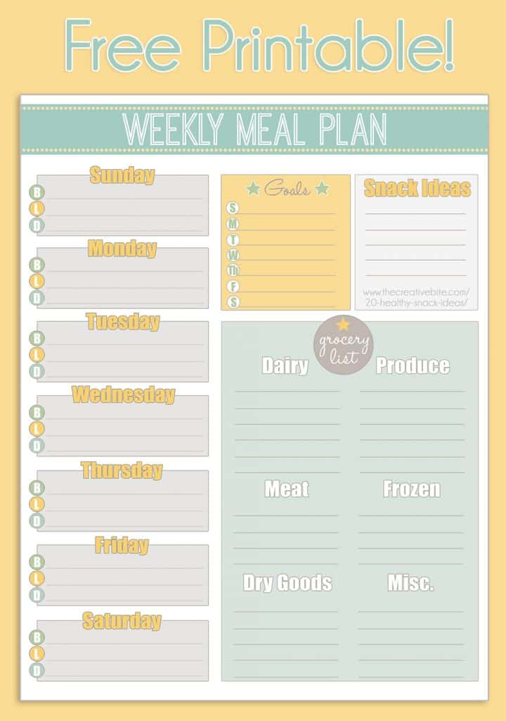 Free Printable Weekly Meal Planner Calendar