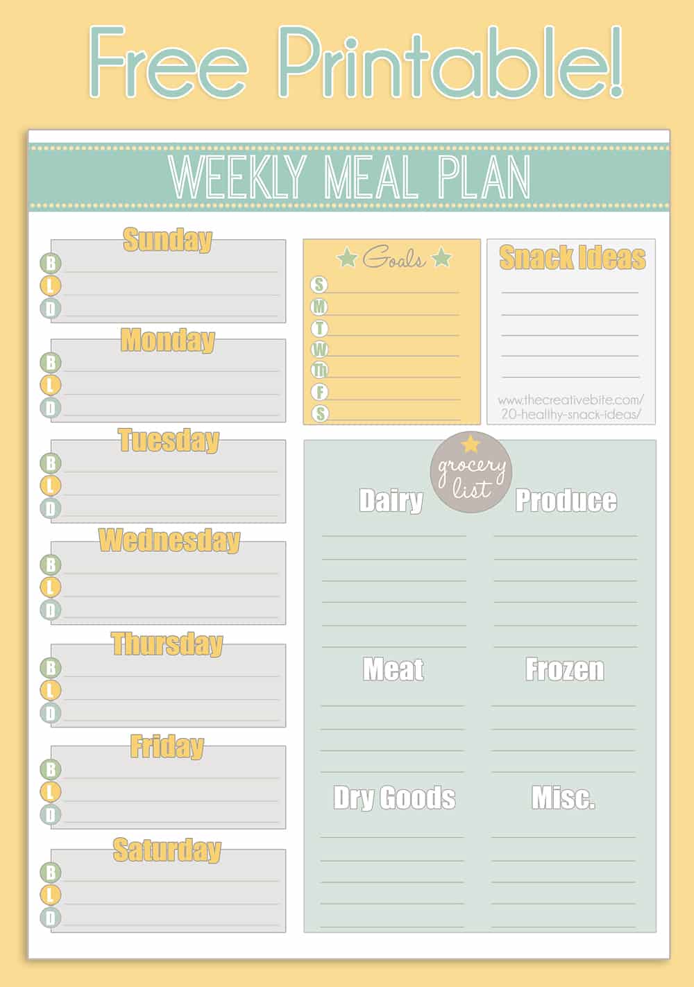 Weekly Meal Planner Calendar Printable