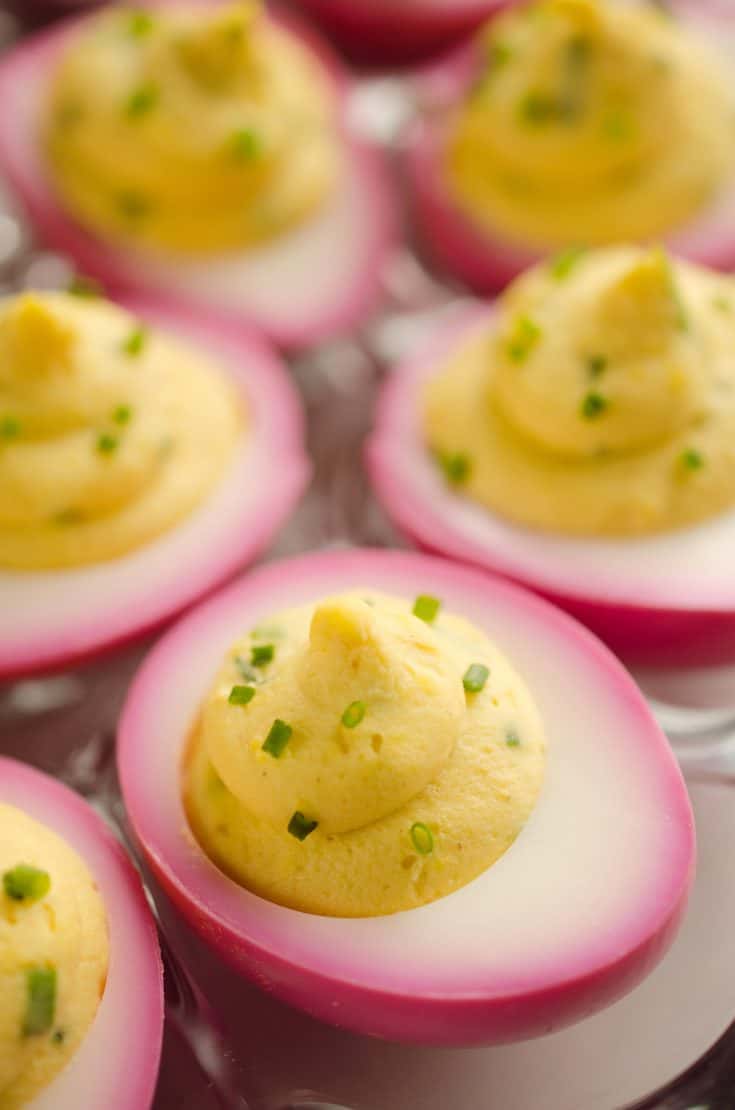 Pink Pickled Deviled Eggs