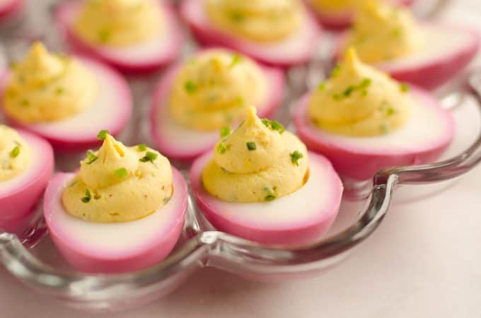 Pink Pickled Deviled Eggs