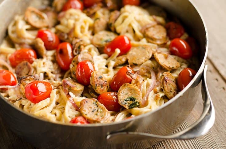 Chicken Sausage Fettuccine Alfredo - 20 Minute Recipe