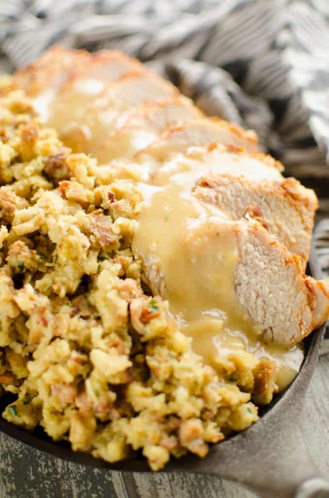 Pressure Cooker Pork Loin, Stuffing & Gravy