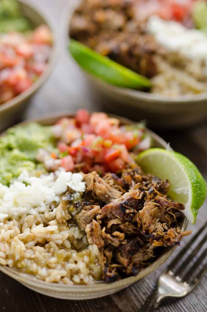 Easy Pork Carnitas Rice Bowls