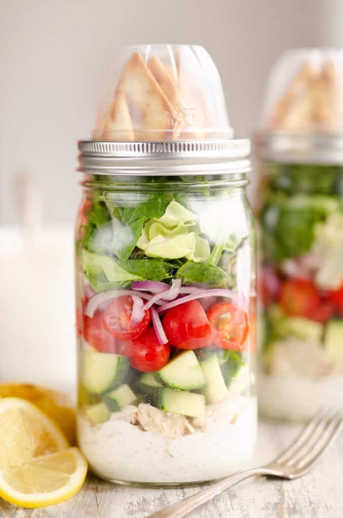 Creamy Greek Chicken Salad in a Jar - Healthy Meal Prep Recipe