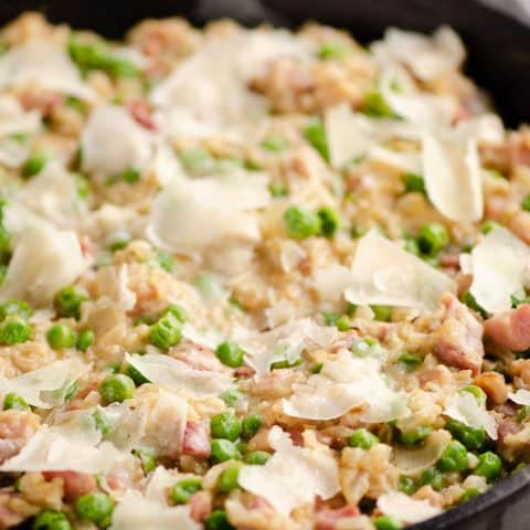 One Pot Cheesy Ham & Rice Skillet - Lightened Up!