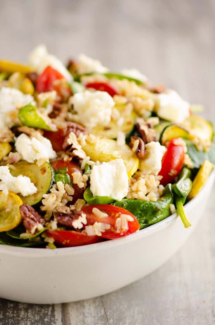 Brown Rice Honey Feta Squash and Brown Rice Salad on table