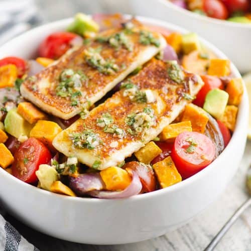 Chimichurri Roasted Vegetable Bowl with Grilled Cheese