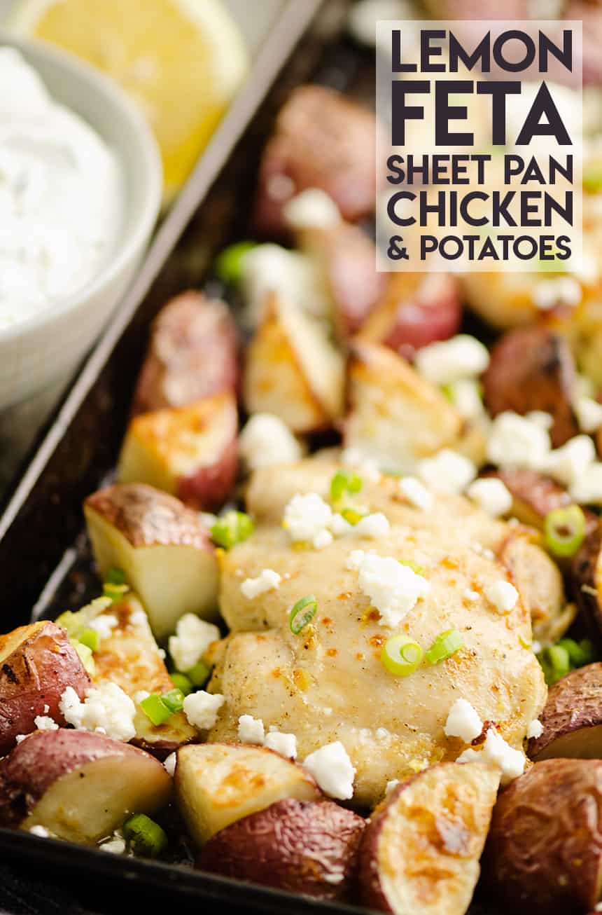 Lemon Feta Sheet Pan Chicken Thighs and Potatoes