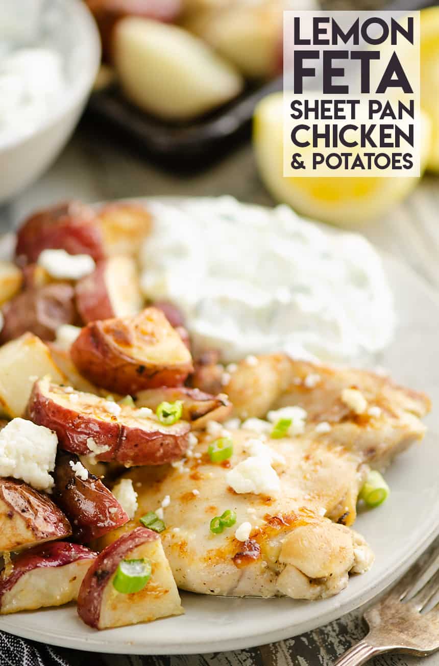 Lemon Feta Sheet Pan Chicken Thighs and Potatoes