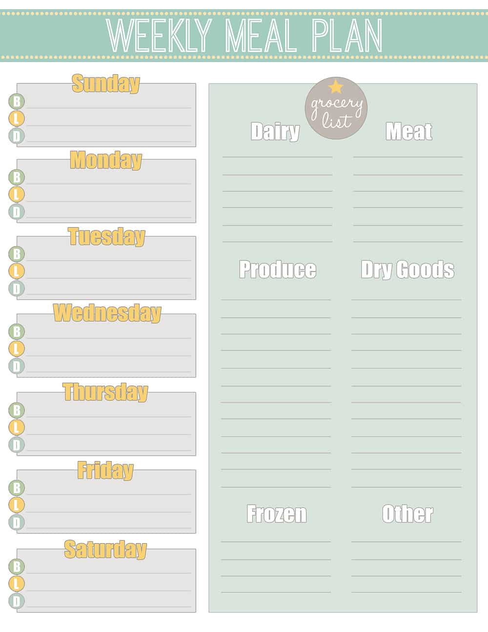 Free Printable Weekly Meal Planner + Calendar