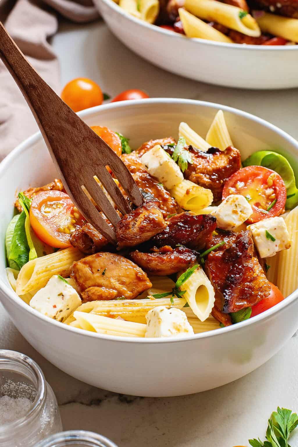 BBQ Chicken Feta Pasta Salad